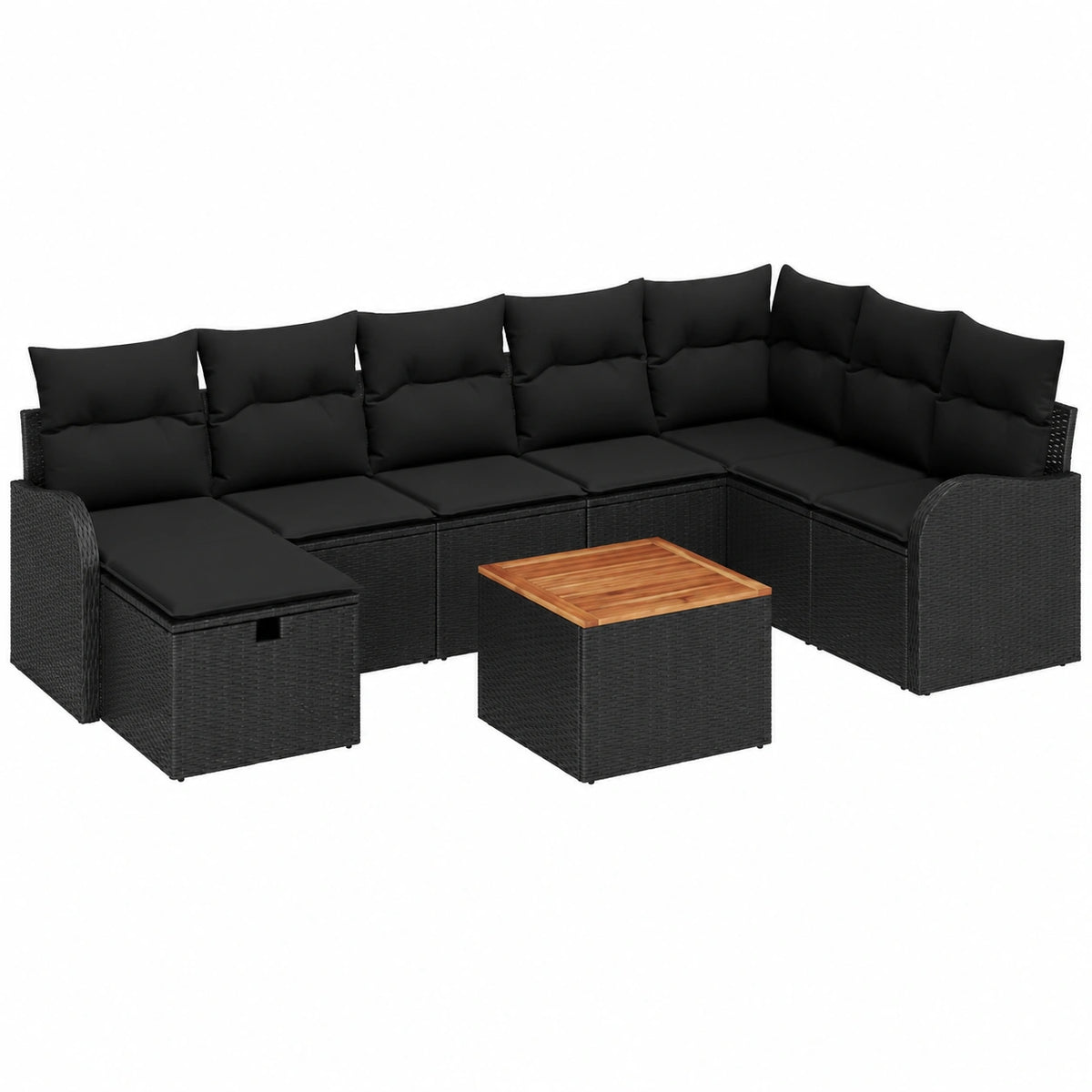 Conjunto Modular de Sofás de Jardín Negra de Poliratán con Cojines, Resistente a la Intemperie y UV para Terraza