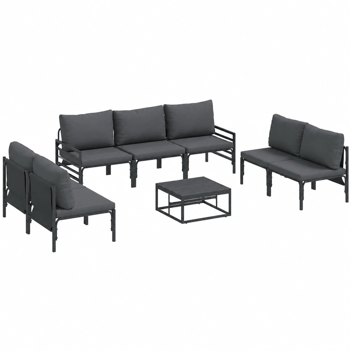 Conjunto de Sofás de Jardín Modernos de 8 Piezas Color Negro con Cojines de Acero