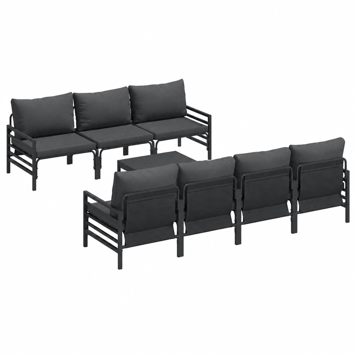 Conjunto de Sofás de Jardín de Acero Negro con Cojines - 8 Piezas