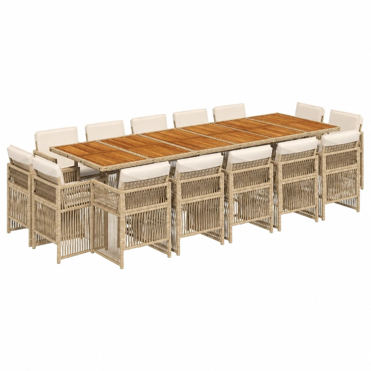 Conjunto de Muebles de Terraza 17 Piezas con Cojines, Mesa y Sillas de Ratán Beige
