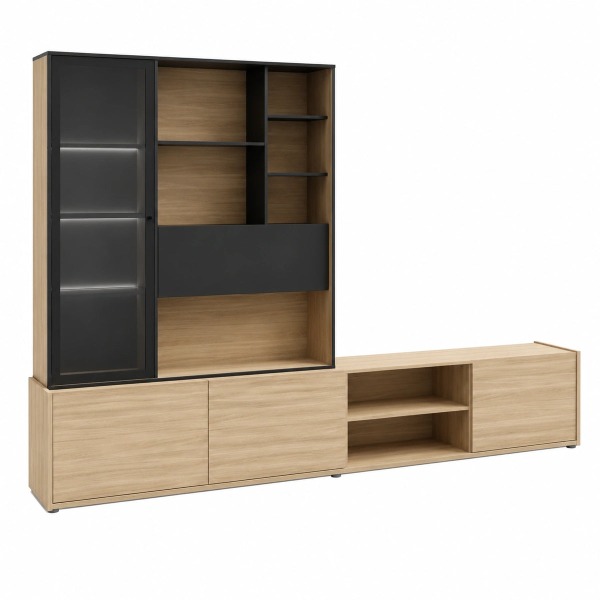 Conjunto de Muebles para Salón Ulises 304 cm - Mueble TV y Vitrina de Estilo Industrial Moderno