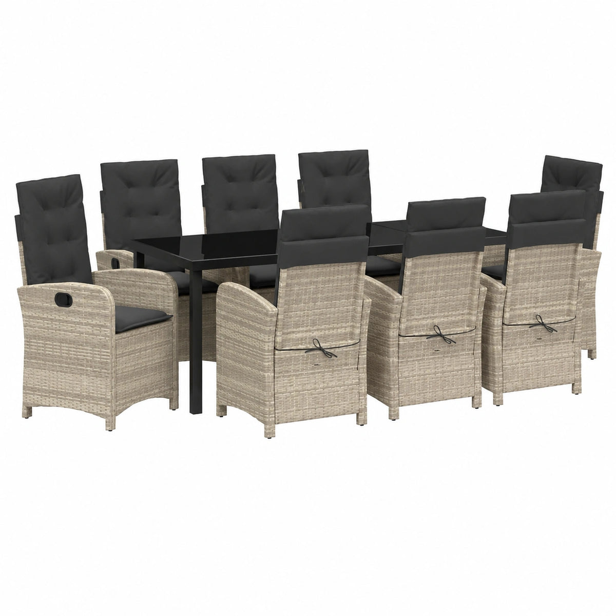 Conjunto de Comedor de Jardín 9 Piezas Rattan Sintético Gris Claro, Muebles de Exterior Modernos y Resistentes
