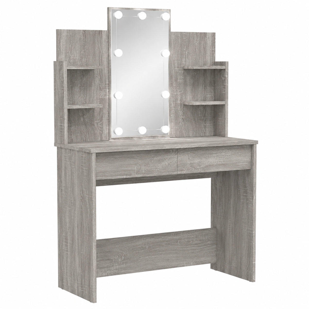 Mesa de Maquillaje con Espejo LED y Almacenaje Gris Sonoma para Dormitorio