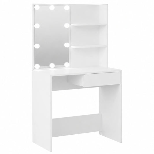 Mesa de Maquillaje LED con Espejo y Almacenamiento 74,5x40x141 cm Blanco