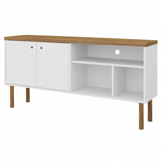 Mueble de TV con Almacenamiento, Acabado Roble y Blanco, 136x62x36 cm