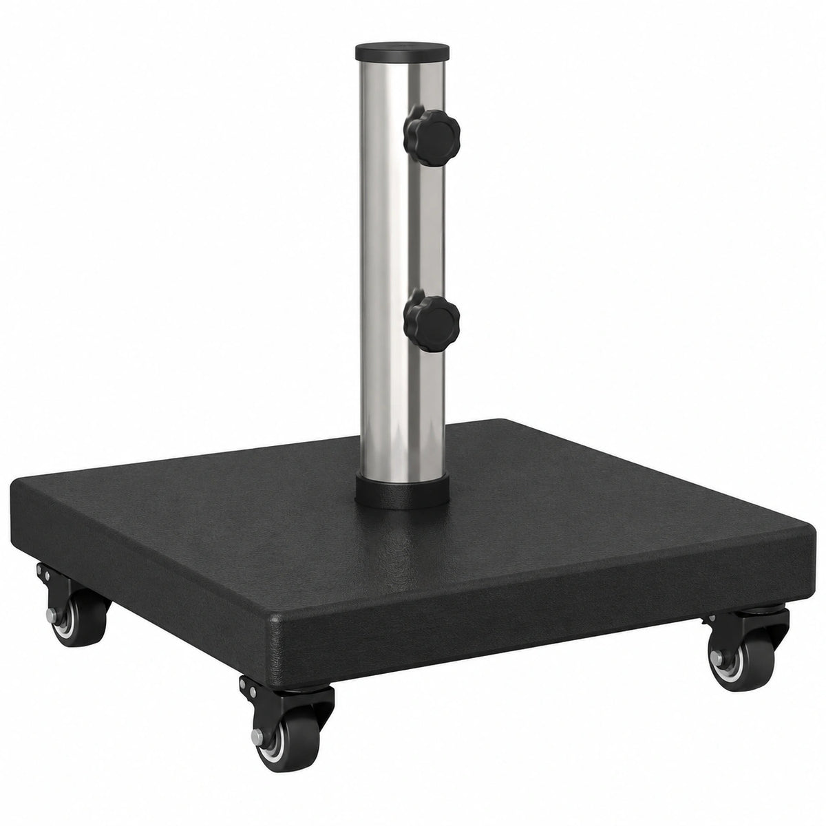 Soporte de Parasol Granito Negro 30 kg con Ruedas, Ajustable para Postes 38/48mm, Ideal para Exterior