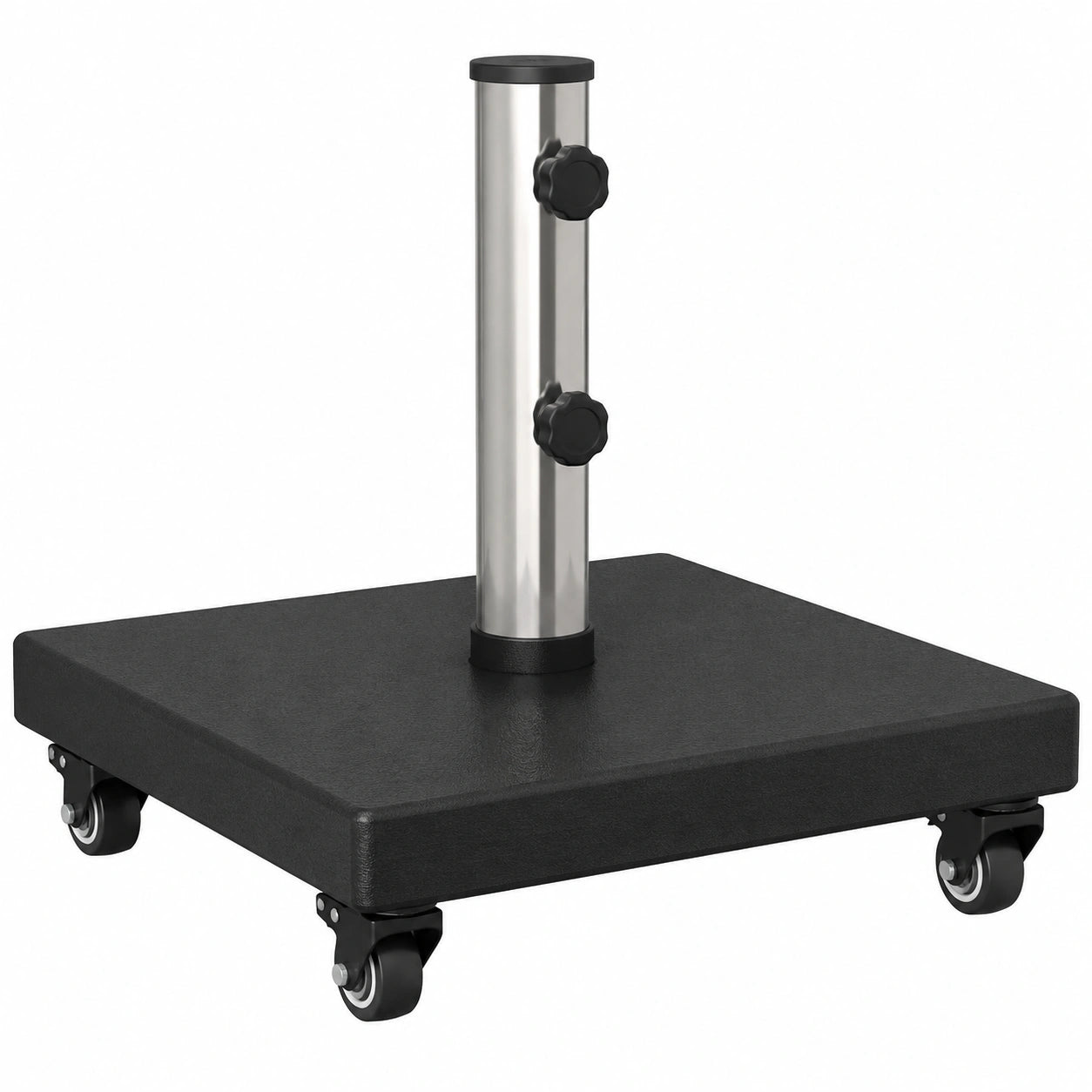Soporte de Parasol Granito Negro 30 kg con Ruedas, Ajustable para Postes 38/48mm, Ideal para Exterior