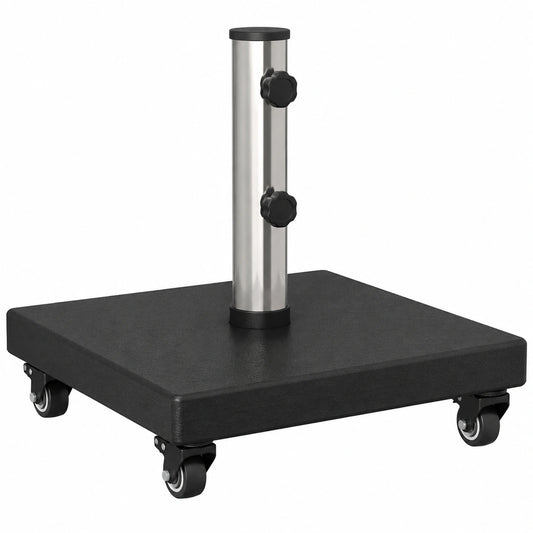 Soporte de Parasol Granito Negro 30 kg con Ruedas, Ajustable para Postes 38/48mm, Ideal para Exterior