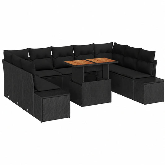 Conjunto de Jardín de Rattán Negro y Madera de Acacia para 5 Personas