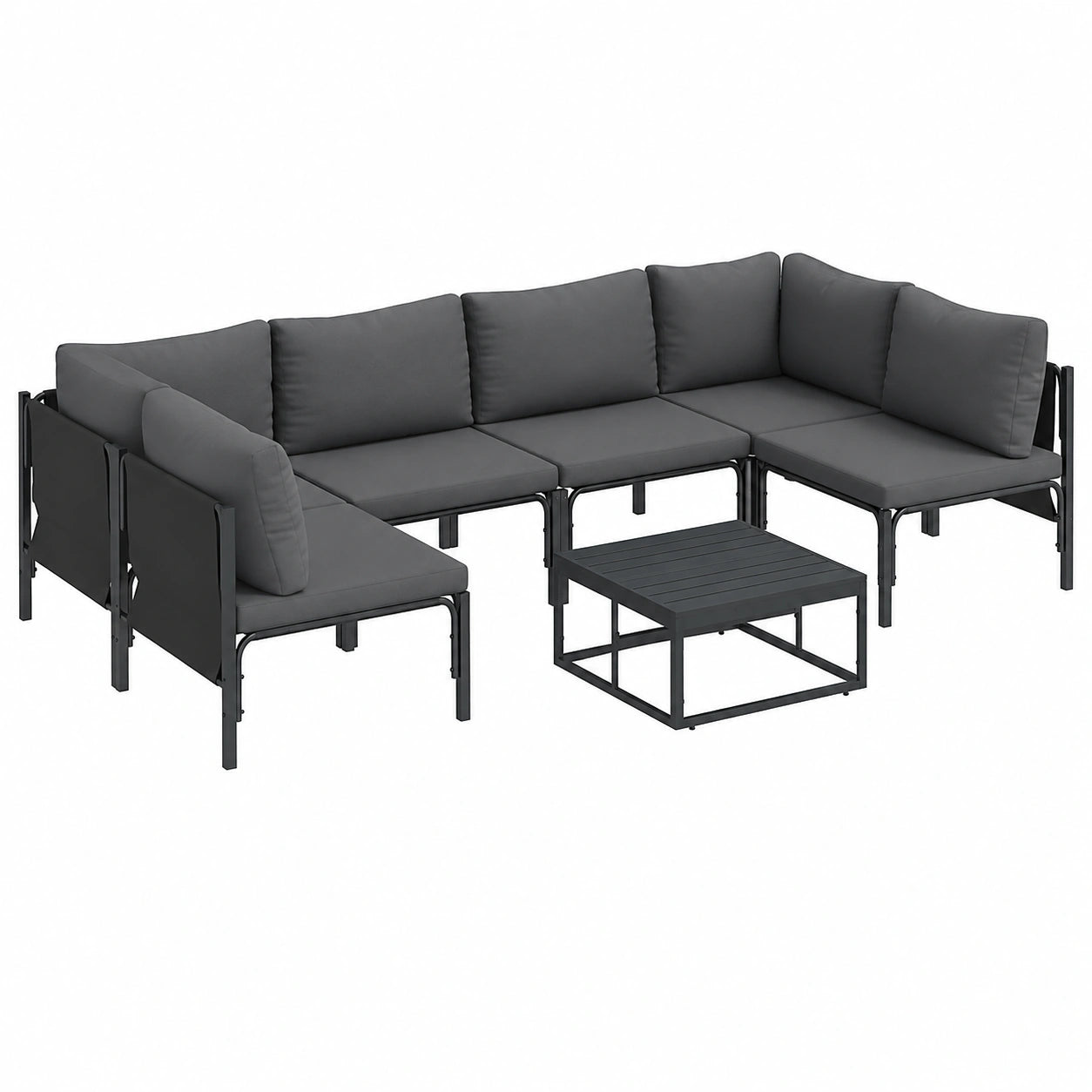 Conjunto de Sofás de Jardín Modernos de 7 Piezas con Cojines, Acero y Resistencia al Clima, Negro