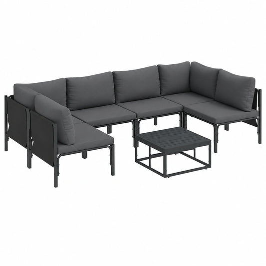 Conjunto de Sofás de Jardín Modernos de 7 Piezas con Cojines, Acero y Resistencia al Clima, Negro