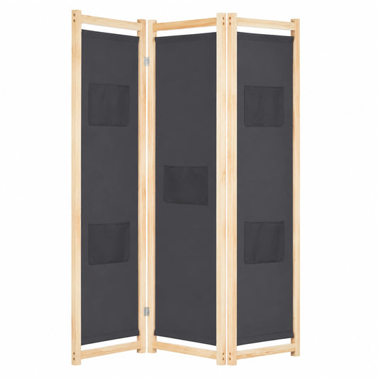 Biombo Plegable Gris de 3 Paneles para Separación de Ambientes 120x170 cm