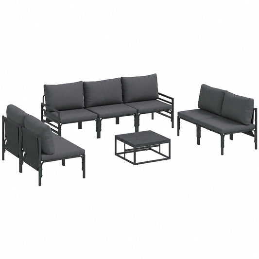 Conjunto de Sofás de Jardín Modernos de 8 Piezas Color Negro con Cojines de Acero