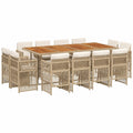 Conjunto de Comedor de Jardín de 13 Piezas con Cojines, Mesa y Sillas, Muebles de Ratán Sintético Beige para Terraza