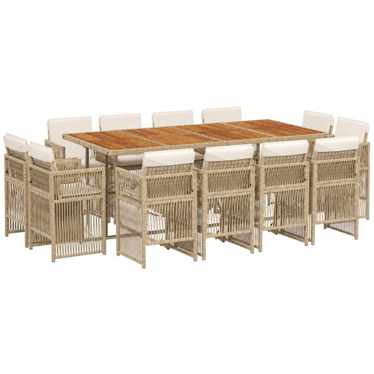 Conjunto de Comedor de Jardín de 13 Piezas con Cojines, Mesa y Sillas, Muebles de Ratán Sintético Beige para Terraza