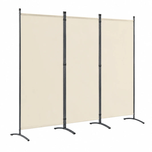 Biombo de Madera 3 Paneles Plegable, Divisor de Espacios Elegante 243x169 cm, Color Beige