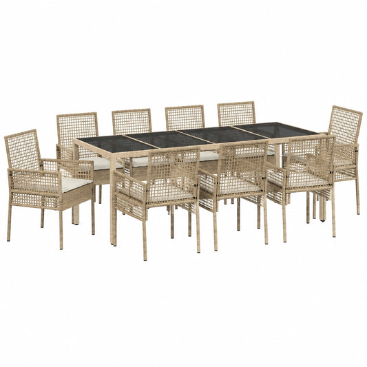 Conjunto de Comedor Exterior 11 Piezas de Ratán Sintético Beige con Mesa de Cristal