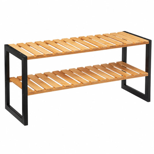 Zapatero Apilable de Bambú para 6 Pares, 2 Niveles, 70 cm - Ideal para Recibidor, Armario o Vestidor
