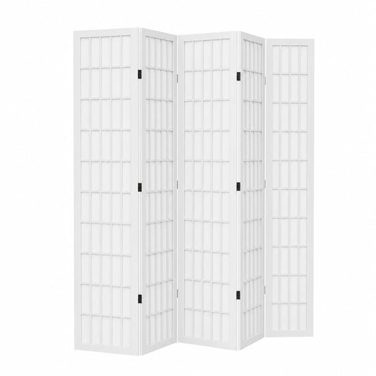 Separador de Ambientes de 5 Paneles en Madera Blanca Paulownia