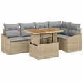 Juego de Comedor de Jardín 6 Piezas con Cojines Beige, Ratán Sintético y Acacia