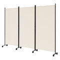 Pantalla Divisoria Plegable 3 Paneles con Ruedas, 262 x 180 cm, Beige