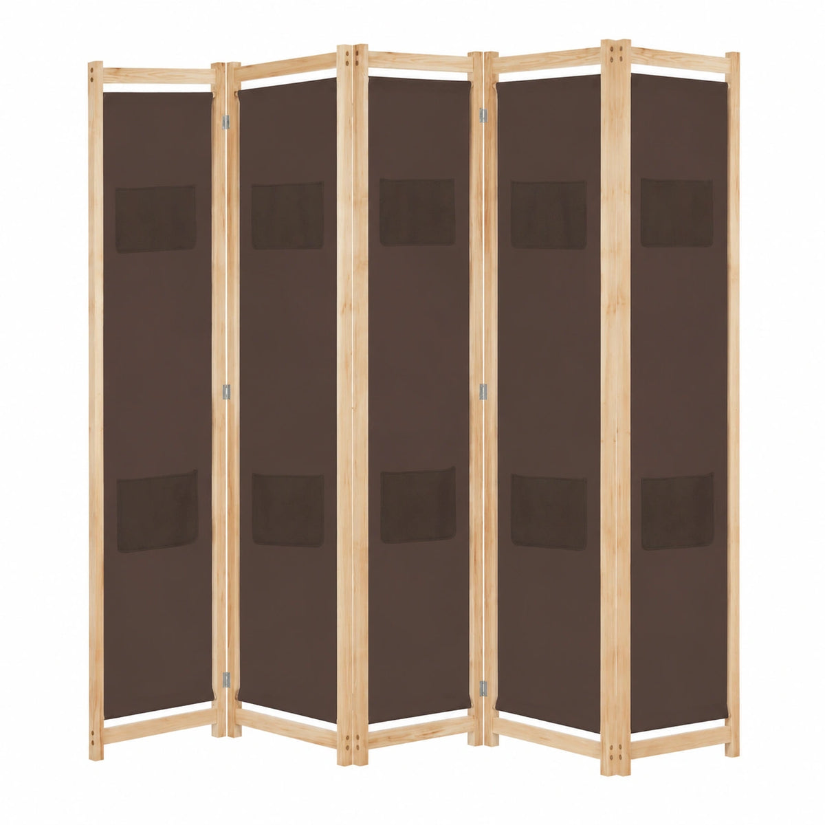 Homgoday Separador de Ambientes de Tela Plegable, 5 Paneles Marrones, 200x170 cm, Ideal para Oficina y Hogar