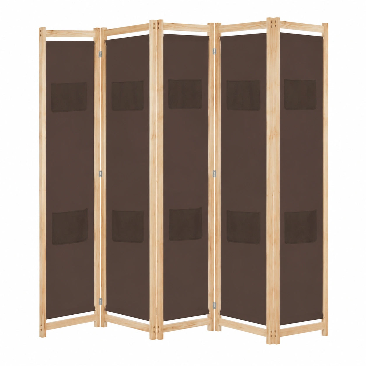 Homgoday Separador de Ambientes de Tela Plegable, 5 Paneles Marrones, 200x170 cm, Ideal para Oficina y Hogar
