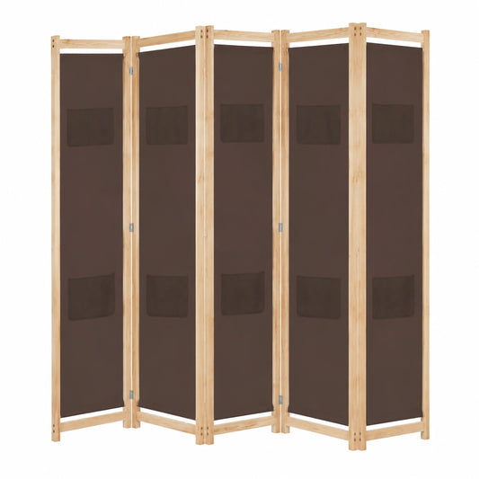 Homgoday Separador de Ambientes de Tela Plegable, 5 Paneles Marrones, 200x170 cm, Ideal para Oficina y Hogar