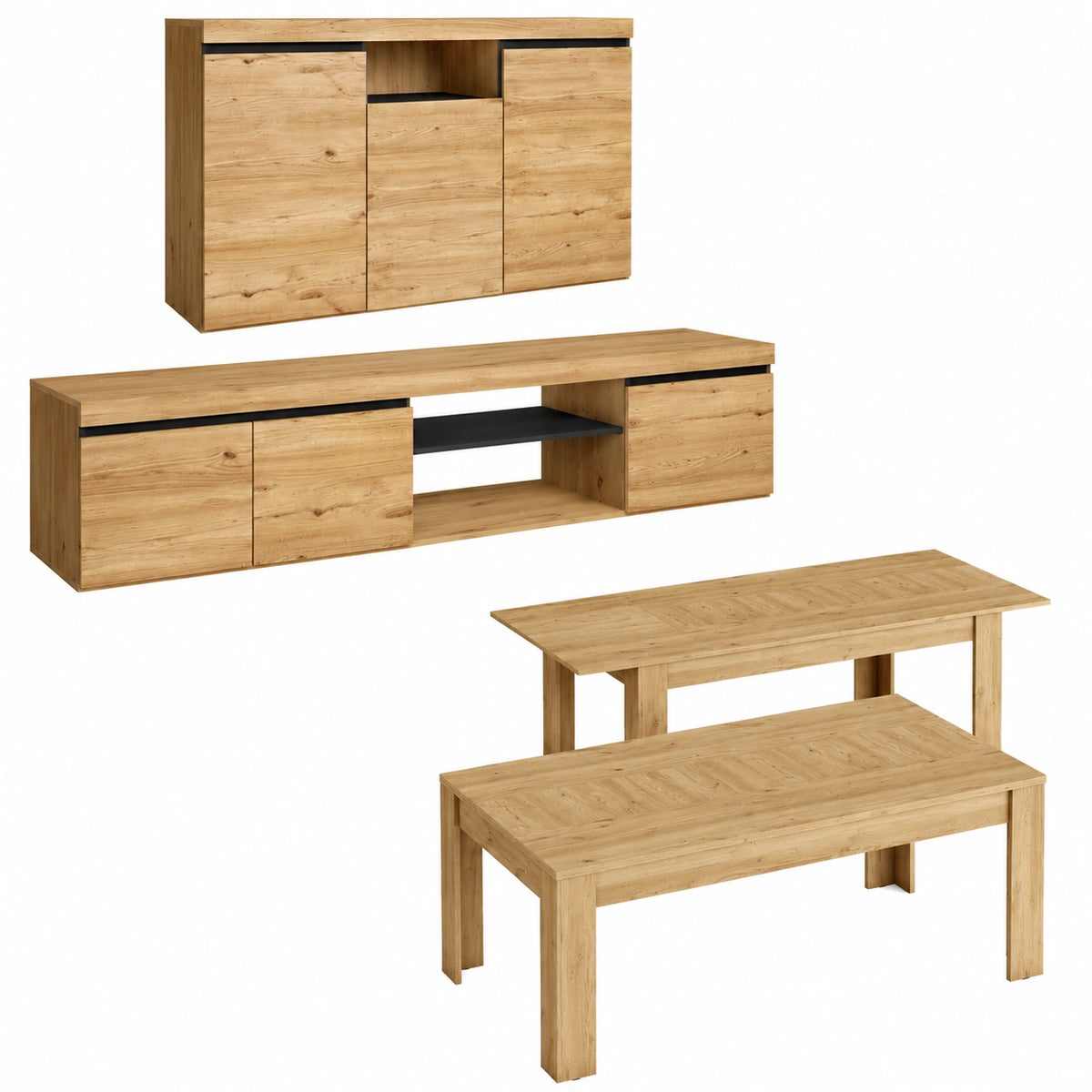 Muebles Nórdicos Skraut Home: Aparador, Mueble TV y Mesa Comedor Extensible en Roble y Negro