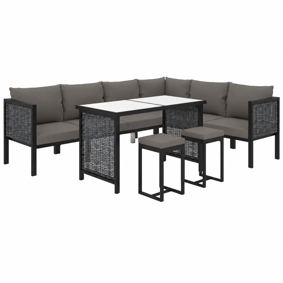 Conjunto de Sofás Modulares de Ratán Sintético para Jardín, 9 Piezas con Mesa y Cojines, Muebles de Exterior para Terraza