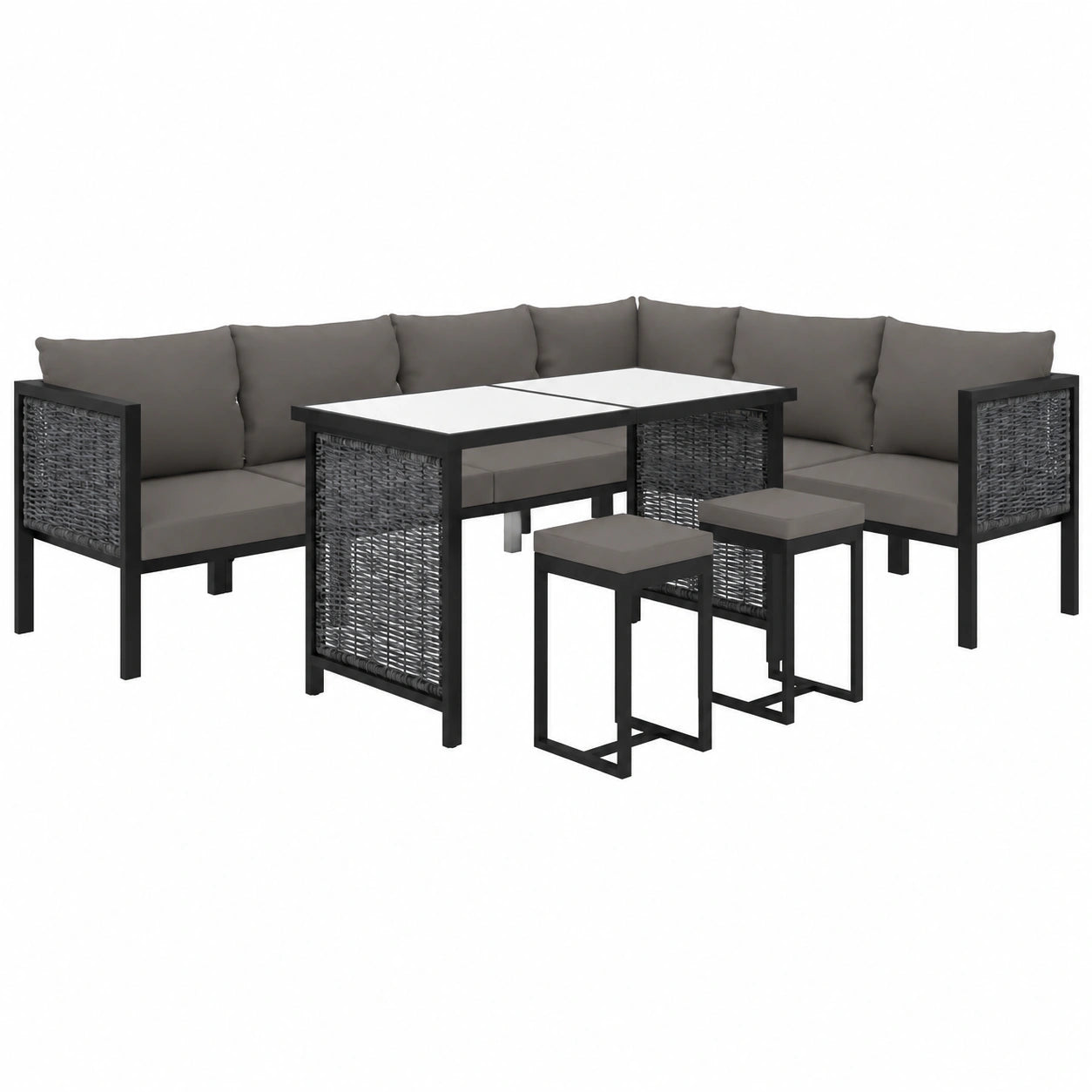 Conjunto de Sofás Modulares de Ratán Sintético para Jardín, 9 Piezas con Mesa y Cojines, Muebles de Exterior para Terraza