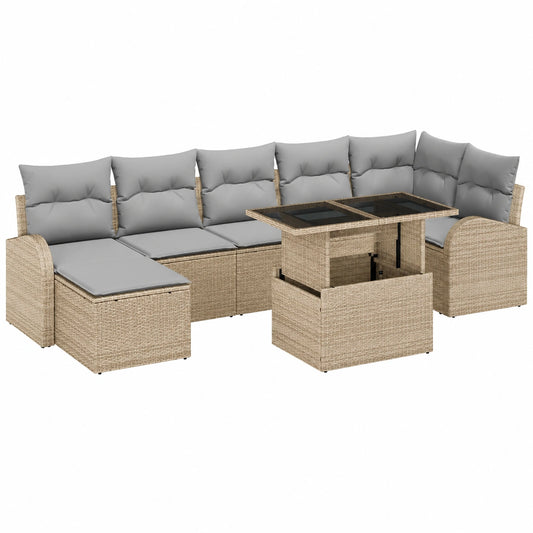 Conjunto de Muebles de Jardín para 7 Personas, Ratán Sintético con Cojines, Incluye Mesa y Taburete, Color Gris Moderno