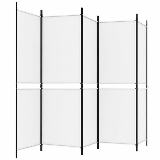 Biombo de Tela Blanca de 5 Paneles, Separador de Espacio Plegable para Dormitorio y Oficina, 250 x 180 cm