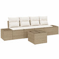 Conjunto de Sofá para Jardín de 5 Piezas con Cojines Beige, Ratán Sintético, Muebles de Exterior Modernos para Balcón y Patio