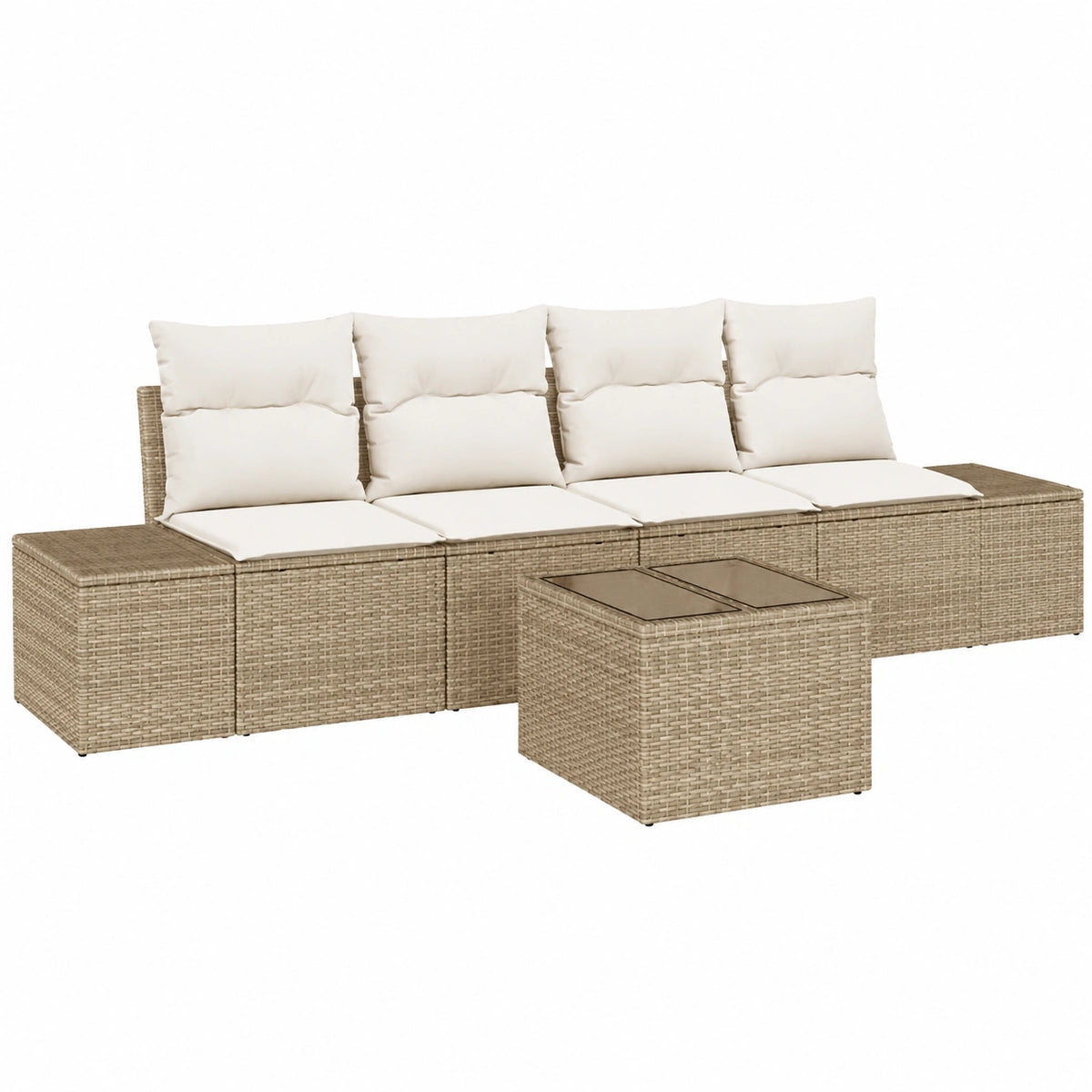 Conjunto de Sofá para Jardín de 5 Piezas con Cojines Beige, Ratán Sintético, Muebles de Exterior Modernos para Balcón y Patio
