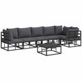 Conjunto de Sofás de Jardín de Aluminio Negro con Cojines, 7 Piezas, Sofá Modular para Terraza y Jardín