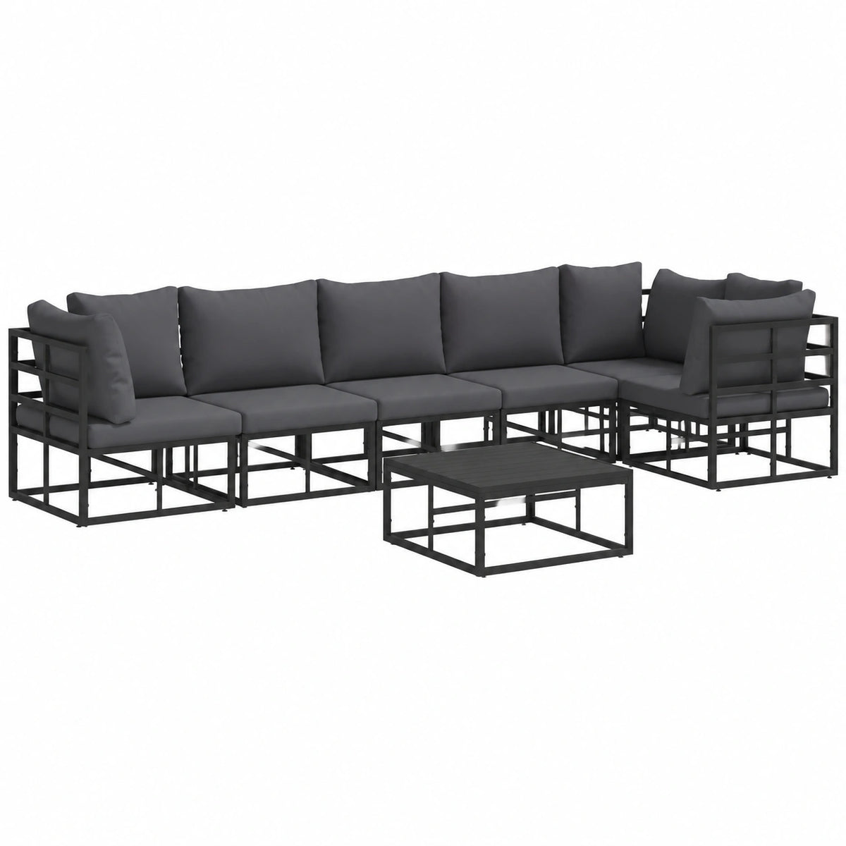 Conjunto de Sofás de Jardín de Aluminio Negro con Cojines, 7 Piezas, Sofá Modular para Terraza y Jardín