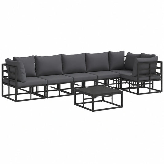 Conjunto de Sofás de Jardín de Aluminio Negro con Cojines, 7 Piezas, Sofá Modular para Terraza y Jardín