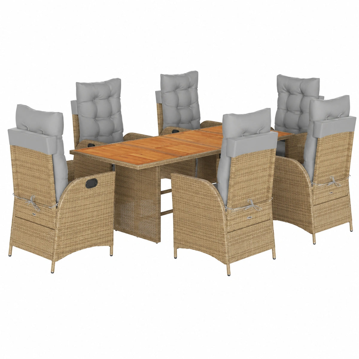 Conjunto de Comedor de Jardín 7 Piezas con Cojines, Mesa y Sillas, Muebles de Ratán Sintético para Terraza en Beige