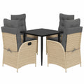 Conjunto de Comedor Exterior 5 Piezas con Cojines, Mesa y Sillas de Ratán Beige