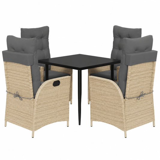 Conjunto de Comedor Exterior 5 Piezas con Cojines, Mesa y Sillas de Ratán Beige