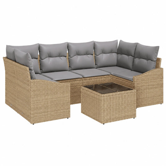 Conjunto Modular de Sofás de Jardín en Ratán Beige con Cojines - 7 Piezas