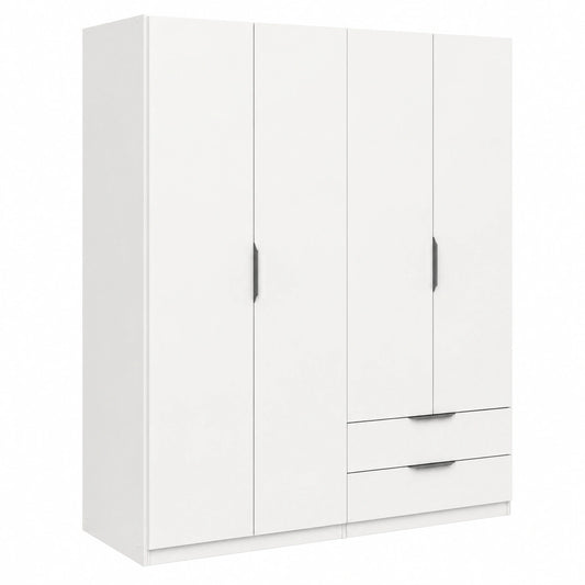 Armario Moderno Blanco Mate 4 Puertas y 2 Cajones, 157,3x51,1x203 cm