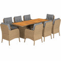 Conjunto de Jardín 9 Piezas Mesa y Sillas Ratán Beige