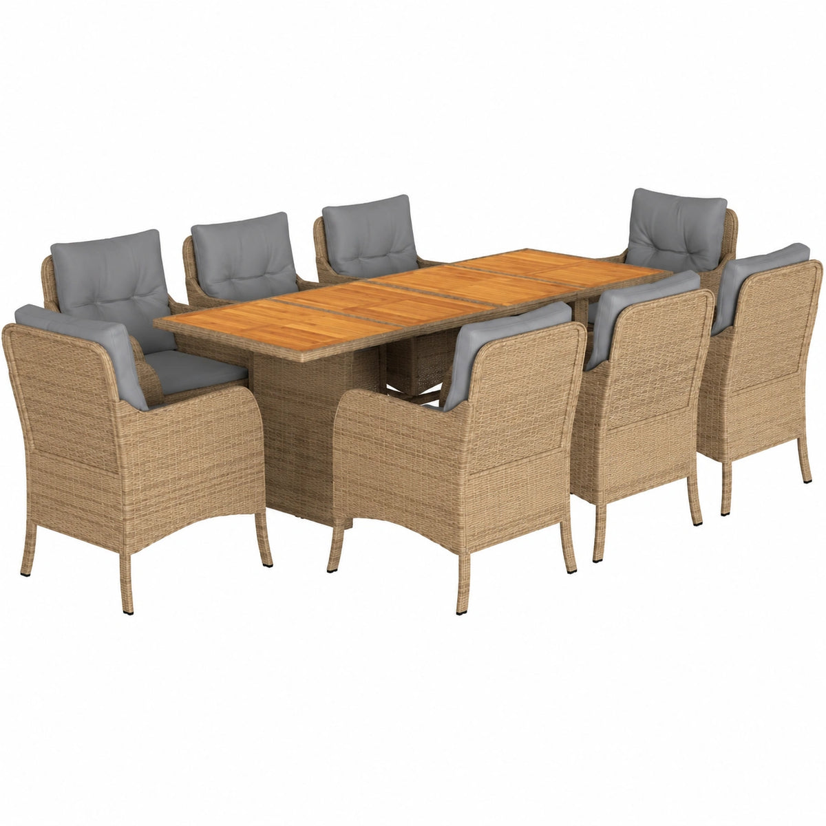 Conjunto de Jardín 9 Piezas Mesa y Sillas Ratán Beige