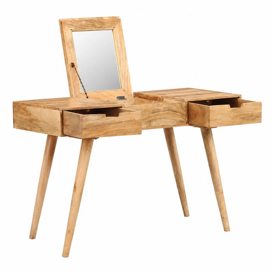 Mesa de Maquillaje con Espejo de Madera Maciza para Dormitorio