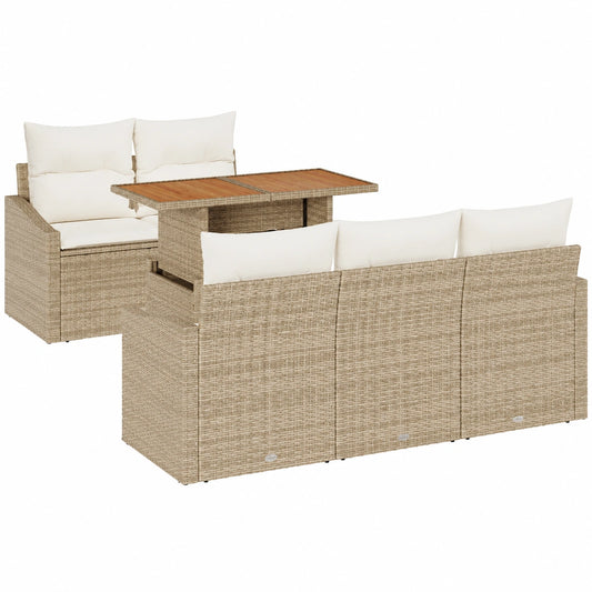 Conjunto de Sofá de Jardín 6 Piezas con Cojines Beige Ratán Sintético para Terraza