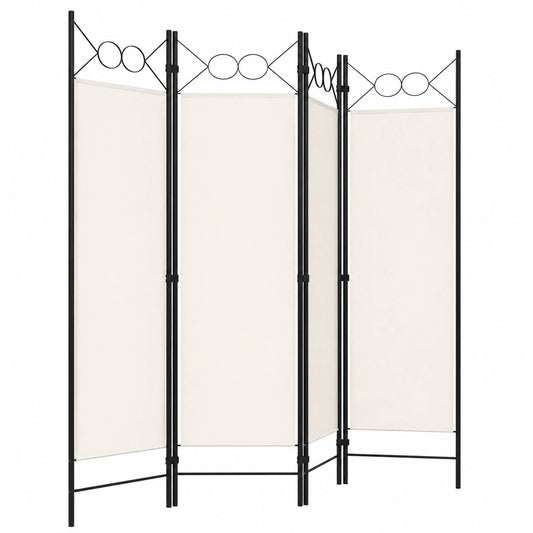 Separador de Ambientes de 4 Paneles, Biombo Elegante Plegable, 160 x 180 cm, Color Blanco Crema