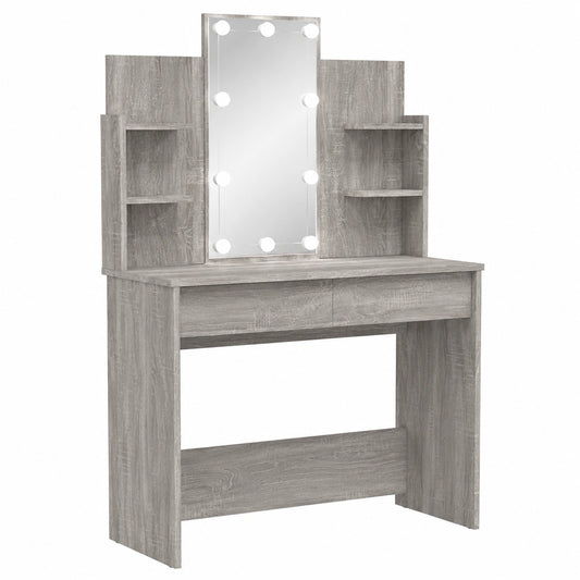 Mesa de Maquillaje con Espejo LED y Almacenaje Gris Sonoma para Dormitorio